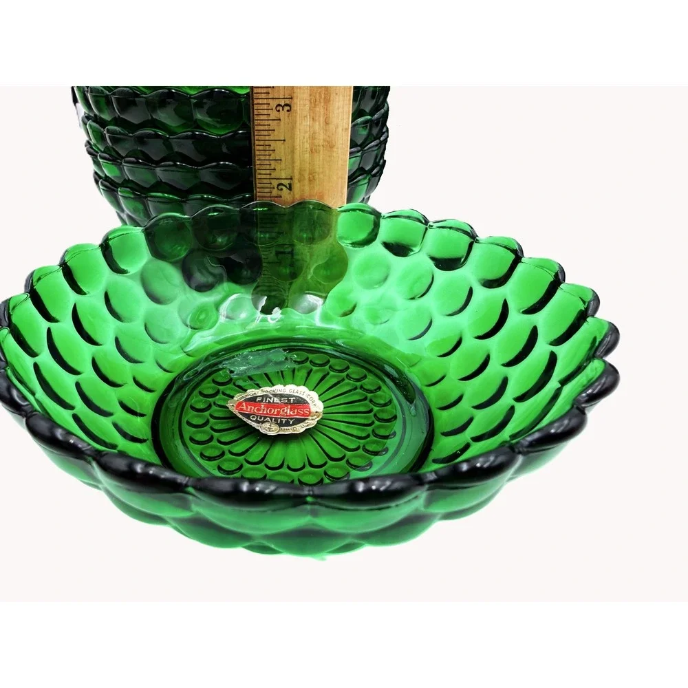 Vtg Anchor Hocking BUBBLE #1600 Line Forest Green Cereal Bowl Set of 6‎ - 1950s